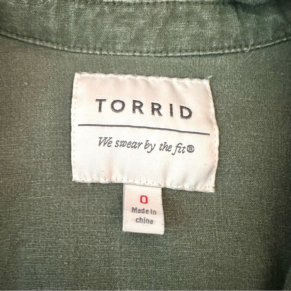 Torrid Army Green Linen Blend Button Front Shirt Jacket NO BELT Plus Size 0X 12 - Picture 12 of 15